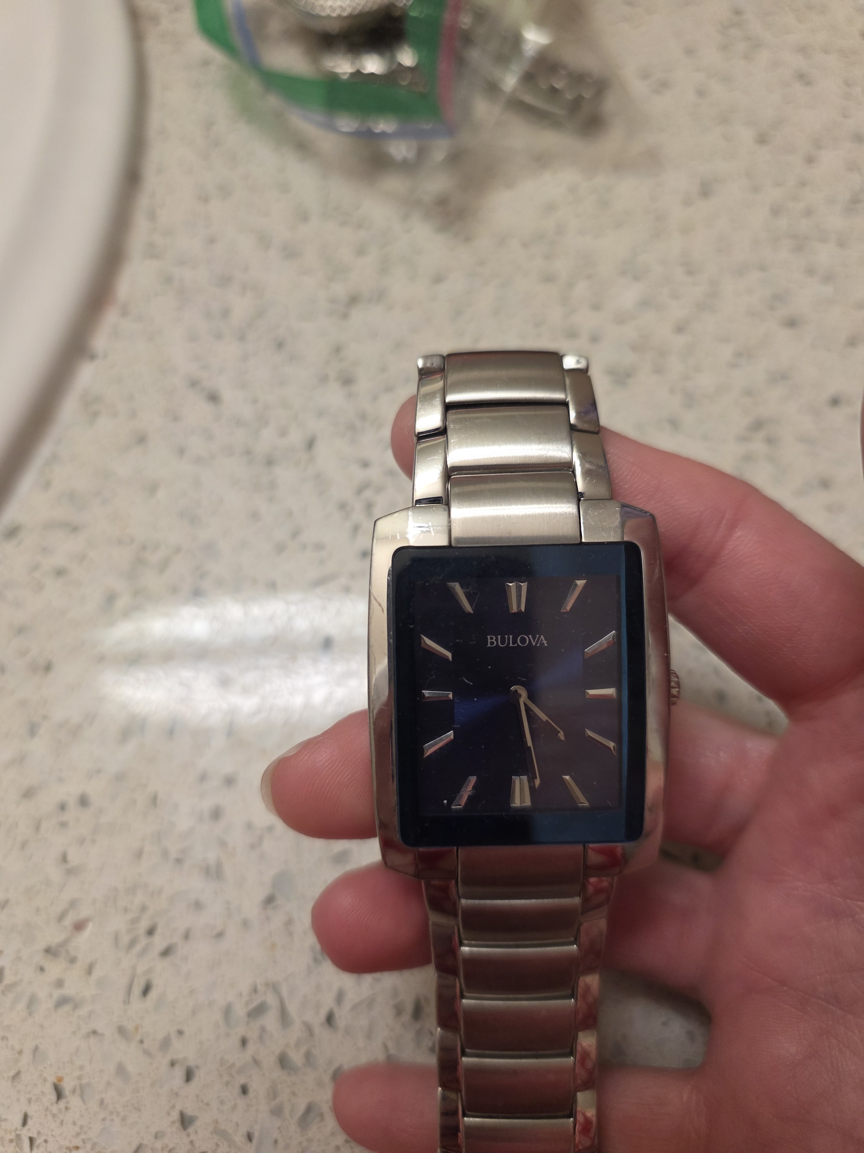 Bulova Silver Stainless Steel Watch With Blue Dial
